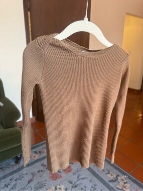Ribbed Long Sleeve Tee - Brown